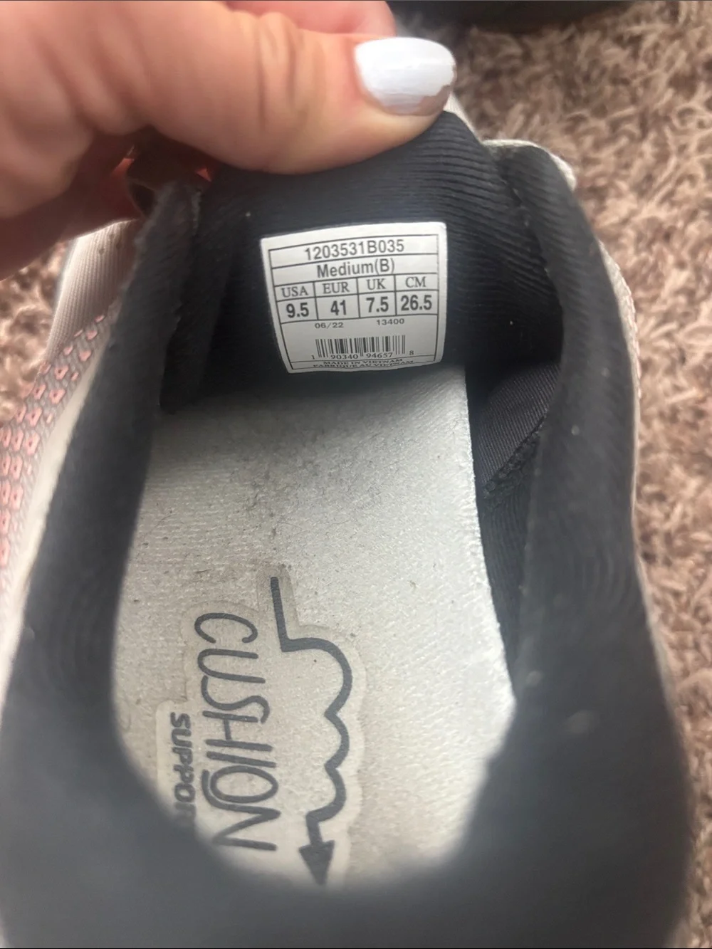 Brooks Light Gray Running Shoes with Black and Peach Accents